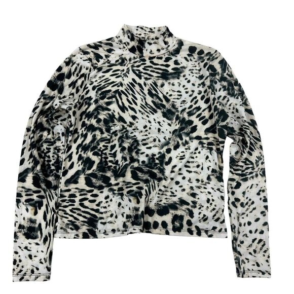 Elie. by Elie Tahari Animal Print Mock Neck Blouse Top Size S Polyester Spandex - Picture 1 of 9